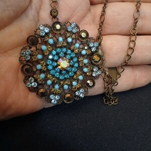 Vintage Style Blue and Gold Pendant Necklace